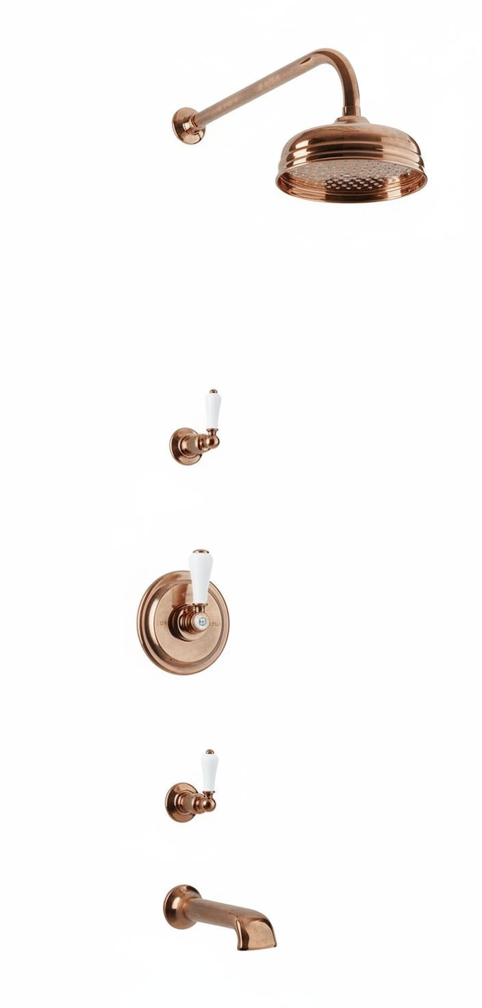 Weathered Copper CONCEALED THERMOSTATIC SHOWER WITH 220MM SPOUT in a traditional style compatible with Barber Wilsons, Lefroy Brooks, Rudge, and Chadder & Co.