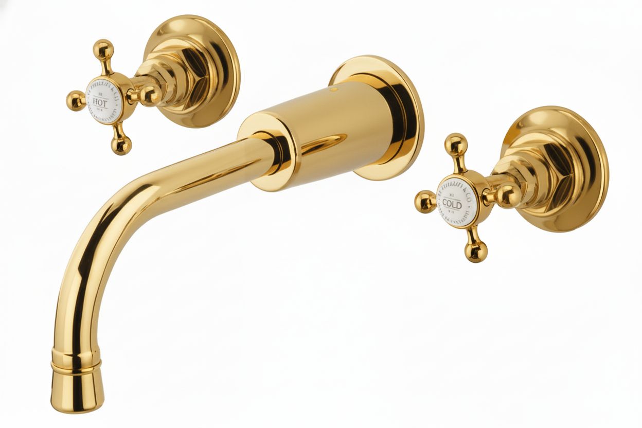 Antique Gold Weathered Brass 3 Holed basin Mixer Wall Mounted in a traditional style compatible with Barber Wilsons, Lefroy Brooks, Rudge, and Chadder & Co.