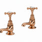 French Copper Basin Taps Short Nosed in a traditional style compatible with Barber Wilsons, Lefroy Brooks, Rudge, and Chadder & Co.