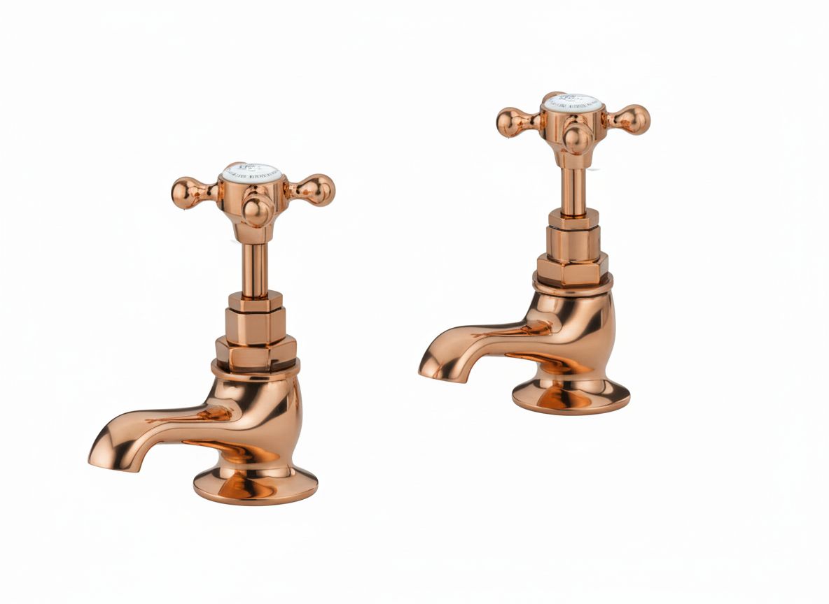 French Copper Basin Taps Short Nosed in a traditional style compatible with Barber Wilsons, Lefroy Brooks, Rudge, and Chadder & Co.