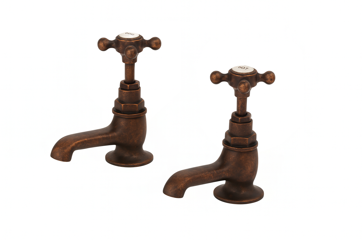 Weathered Copper BASIN TAP LONG NOSED (PN-1640) in a traditional style compatible with Barber Wilsons, Lefroy Brooks, Rudge, and Chadder & Co.