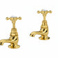 Polished Brass Basin Taps Short Nosed in a traditional style compatible with Barber Wilsons, Lefroy Brooks, Rudge, and Chadder & Co.