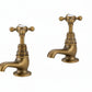 Weathered Brass Basin Taps Short Nosed in a traditional style compatible with Barber Wilsons, Lefroy Brooks, Rudge, and Chadder & Co.