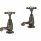 Weathered Copper Basin Taps Short Nosed in a traditional style compatible with Barber Wilsons, Lefroy Brooks, Rudge, and Chadder & Co.