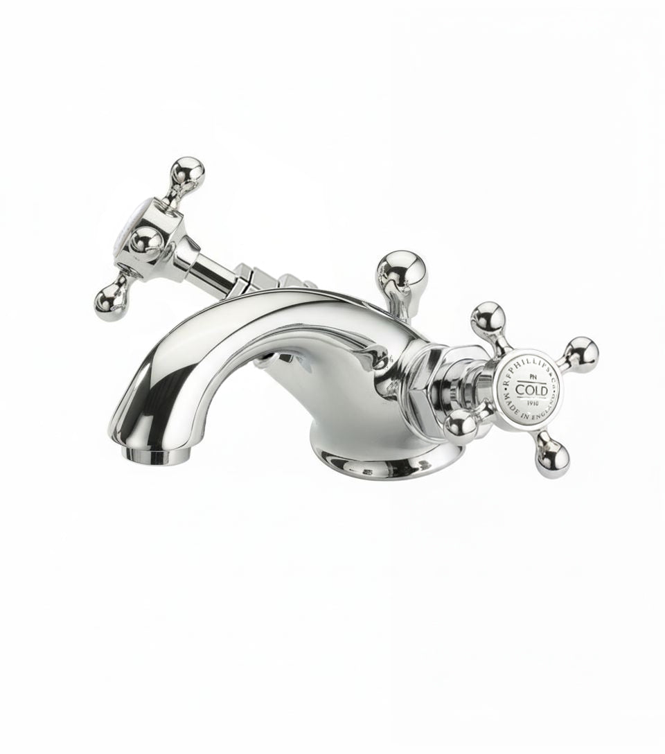 Chrome Plate BASIN MIXER SINGLE HOLE in a traditional style compatible with Barber Wilsons, Lefroy Brooks, Rudge, and Chadder & Co.