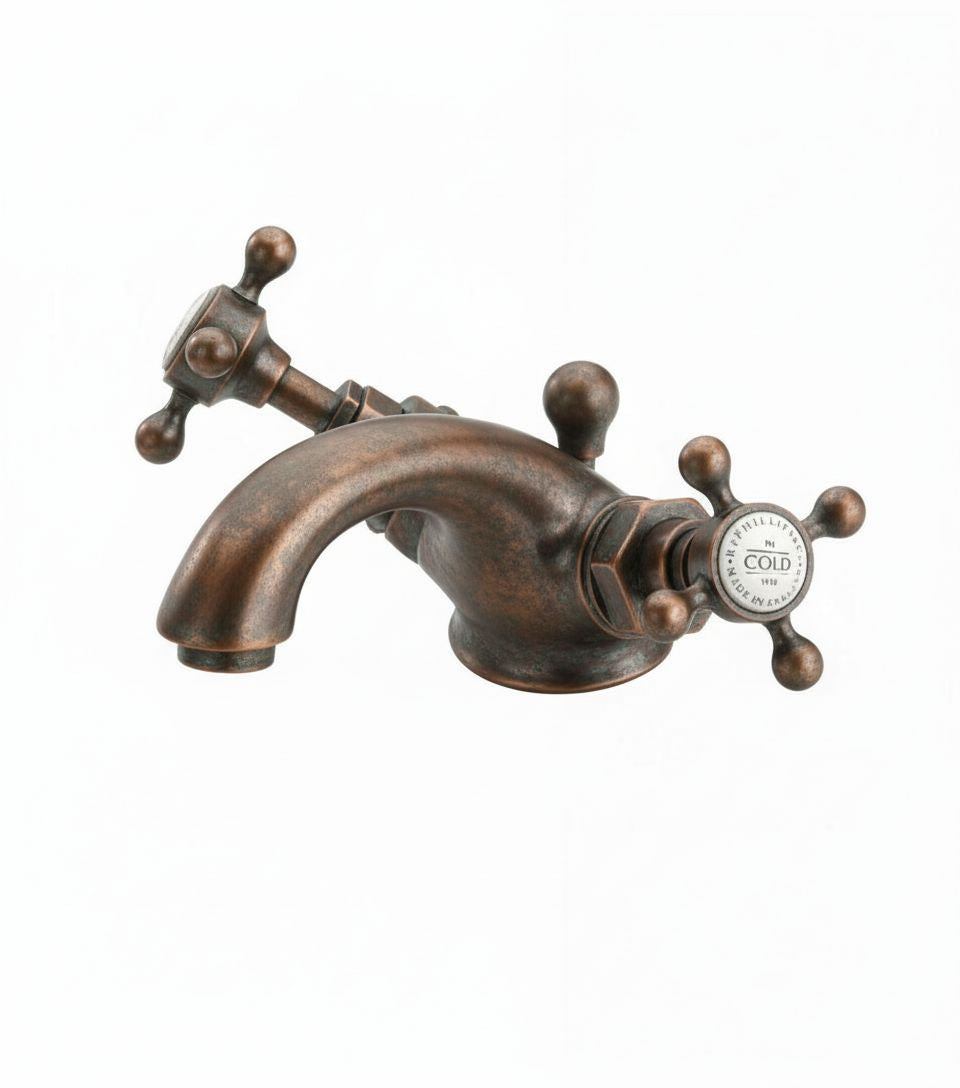 Weathered Copper BASIN MIXER SINGLE HOLE in a traditional style compatible with Barber Wilsons, Lefroy Brooks, Rudge, and Chadder & Co.