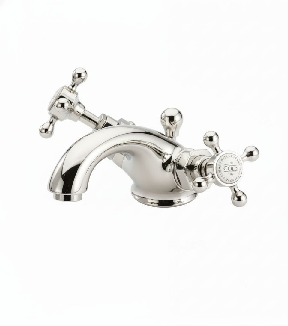 Nickel Plate BASIN MIXER SINGLE HOLE in a traditional style compatible with Barber Wilsons, Lefroy Brooks, Rudge, and Chadder & Co.