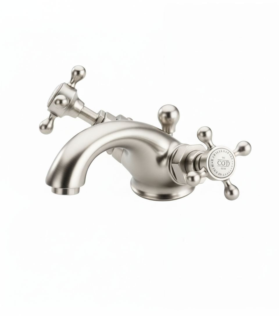 Brushed Nickel BASIN MIXER SINGLE HOLE in a traditional style compatible with Barber Wilsons, Lefroy Brooks, Rudge, and Chadder & Co.