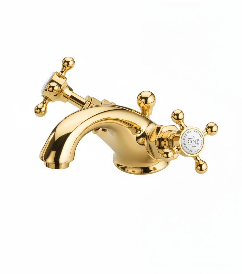 Polished Brass BASIN MIXER SINGLE HOLE in a traditional style compatible with Barber Wilsons, Lefroy Brooks, Rudge, and Chadder & Co.