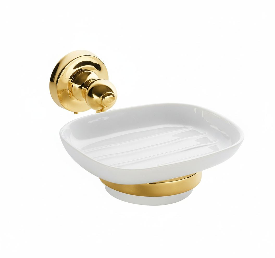Antique Gold CERAMIC SOAP DISH in a traditional style compatible with Barber Wilsons, Lefroy Brooks, Rudge, and Chadder & Co.