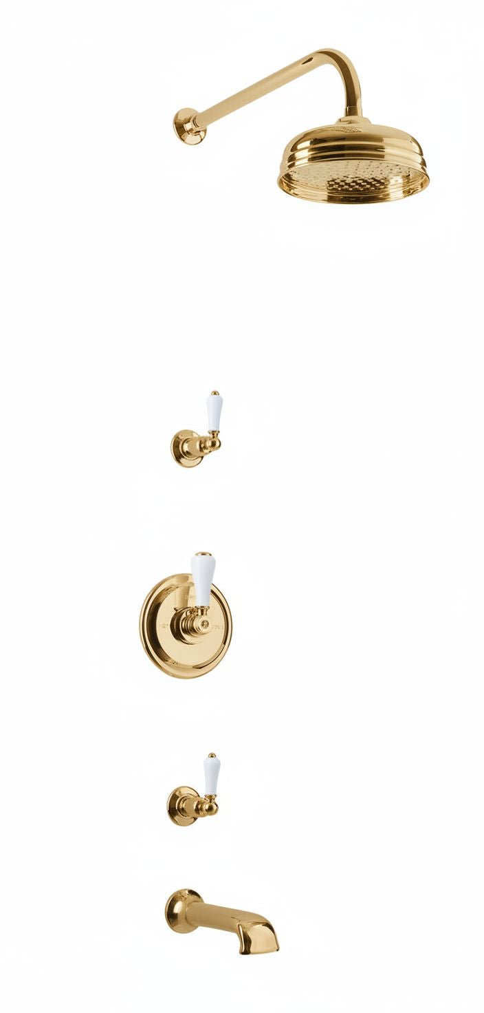 Antique Gold CONCEALED THERMOSTATIC  SHOWER WITH  220MM SPOUT in a traditional style compatible with Barber Wilsons, Lefroy Brooks, Rudge, and Chadder & Co.