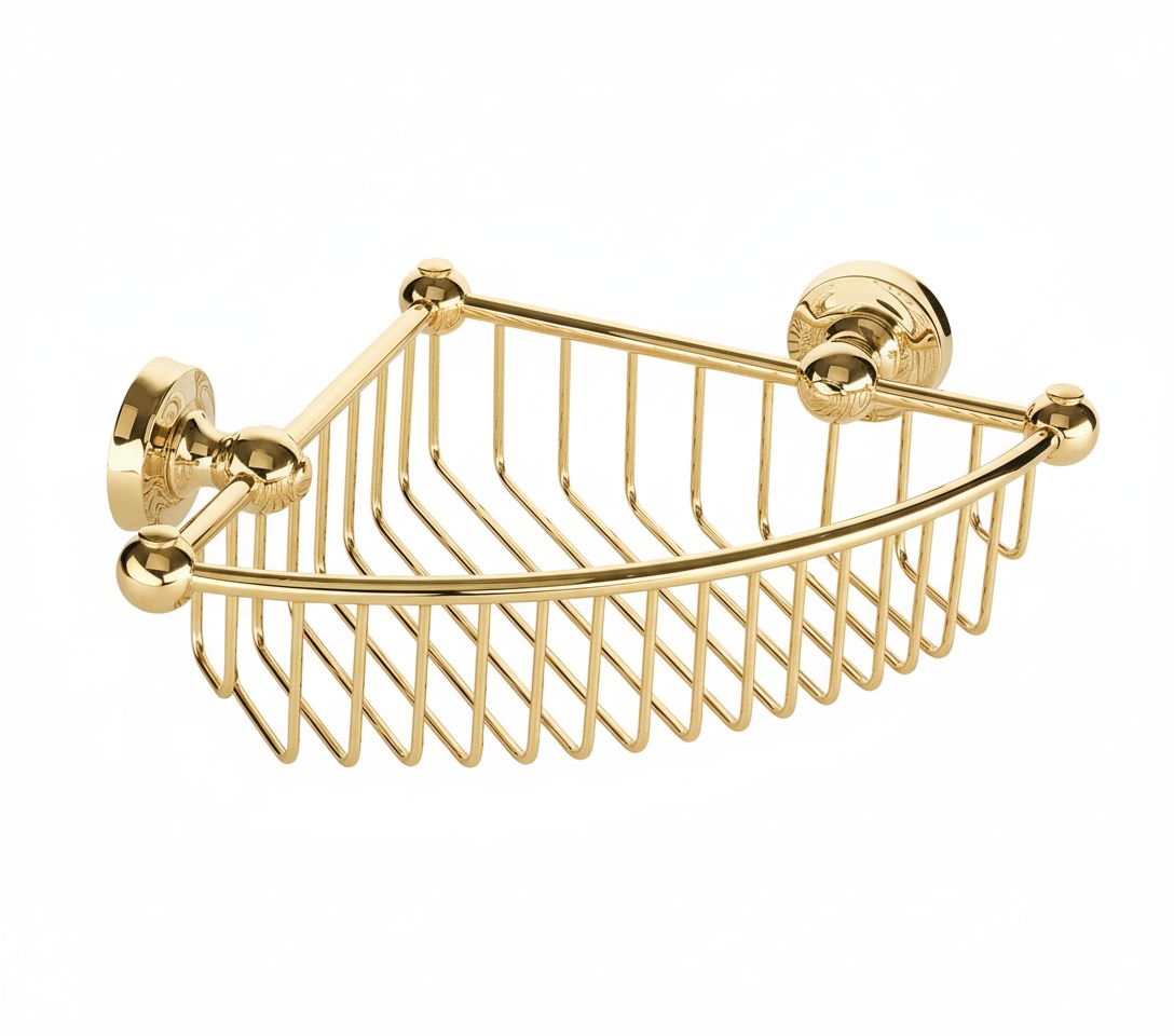 Antique Gold CORNER BASKET in a traditional style compatible with Barber Wilsons, Lefroy Brooks, Rudge, and Chadder & Co.