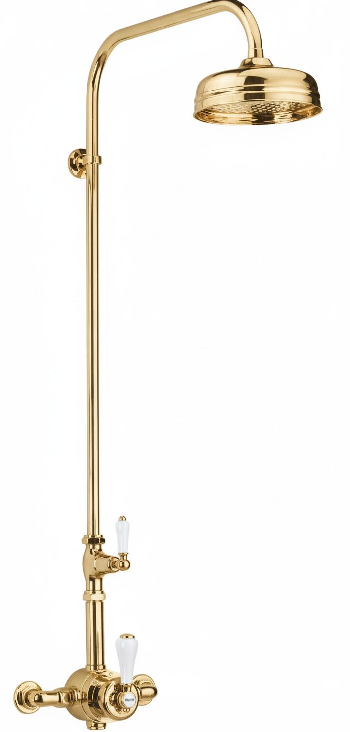Antique Gold EXSPOSED SHOWER STANDARDED THERMO in a traditional style compatible with Barber Wilsons, Lefroy Brooks, Rudge, and Chadder & Co.