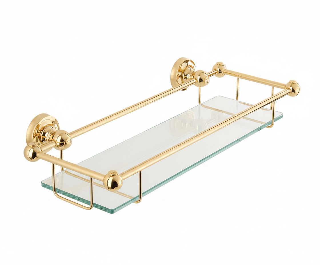 Antique Gold GLASS GALLERY SHELF in a traditional style compatible with Barber Wilsons, Lefroy Brooks, Rudge, and Chadder & Co.