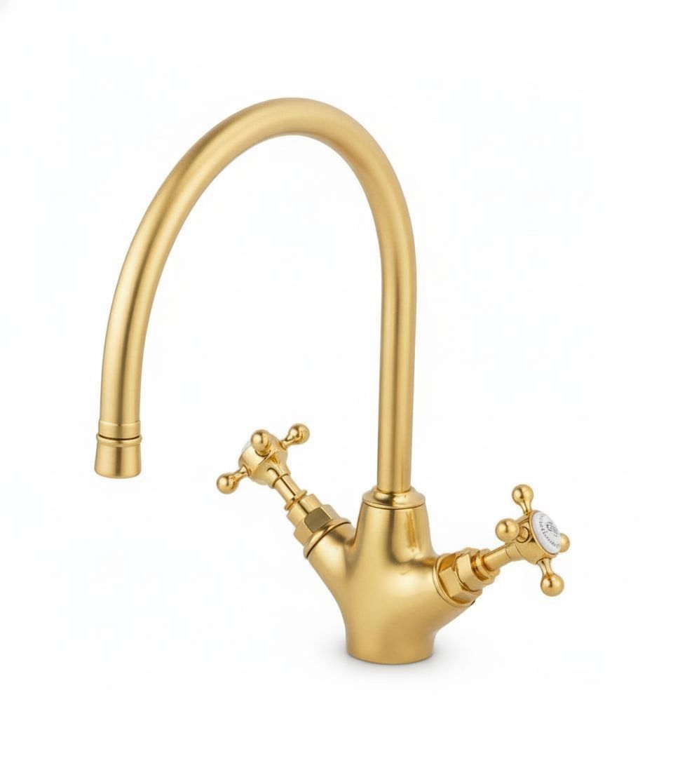 Antique Gold KITCHEN MIXER SINGLE HOLE in a traditional style compatible with Barber Wilsons, Lefroy Brooks, Rudge, and Chadder & Co.