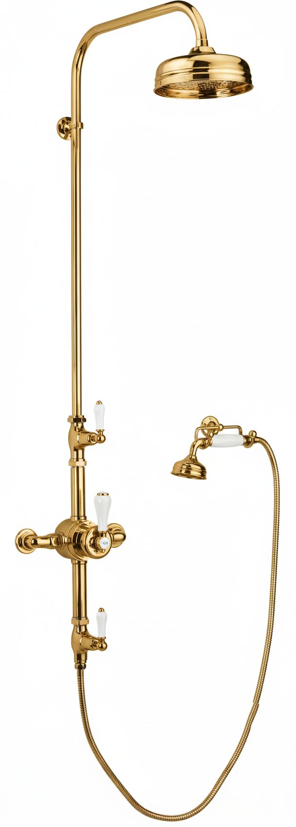 Antique Gold EXSPOSED THERMOSTATIC SHOWER AND HANDSET CRADLE KIT in a traditional style compatible with Barber Wilsons, Lefroy Brooks, Rudge, and Chadder & Co.