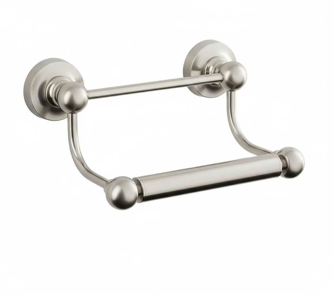 Brushed Nickel BAR ROLL HOLDER in a traditional style compatible with Barber Wilsons, Lefroy Brooks, Rudge, and Chadder & Co.