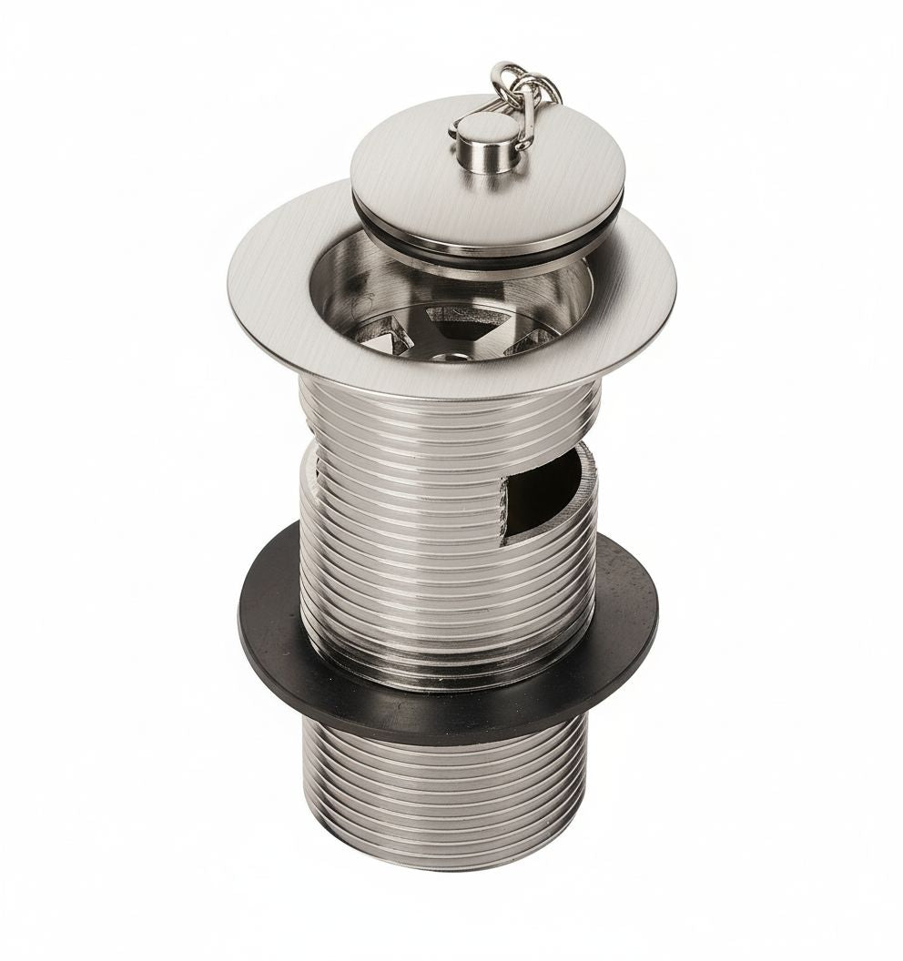 Brushed Nickel BASIN WASTE in a traditional style compatible with Barber Wilsons, Lefroy Brooks, Rudge, and Chadder & Co.