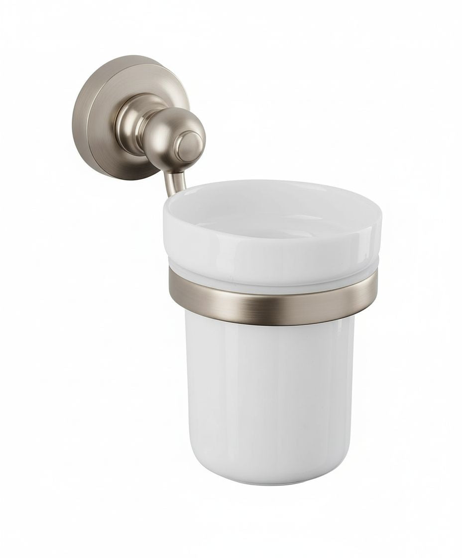 Brushed Nickel CERAMIC TUMBLER in a traditional style compatible with Barber Wilsons, Lefroy Brooks, Rudge, and Chadder & Co.