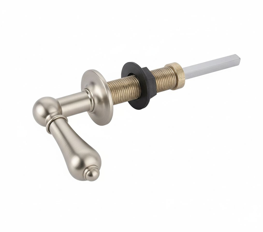 Brushed Nickel CISTERN LEAVE SOLID HANDLE in a traditional style compatible with Barber Wilsons, Lefroy Brooks, Rudge, and Chadder & Co.