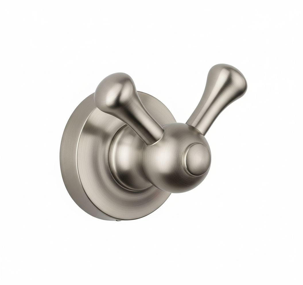 Brushed Nickel ROBE HOOK 2 ARM in a traditional style compatible with Barber Wilsons, Lefroy Brooks, Rudge, and Chadder & Co.