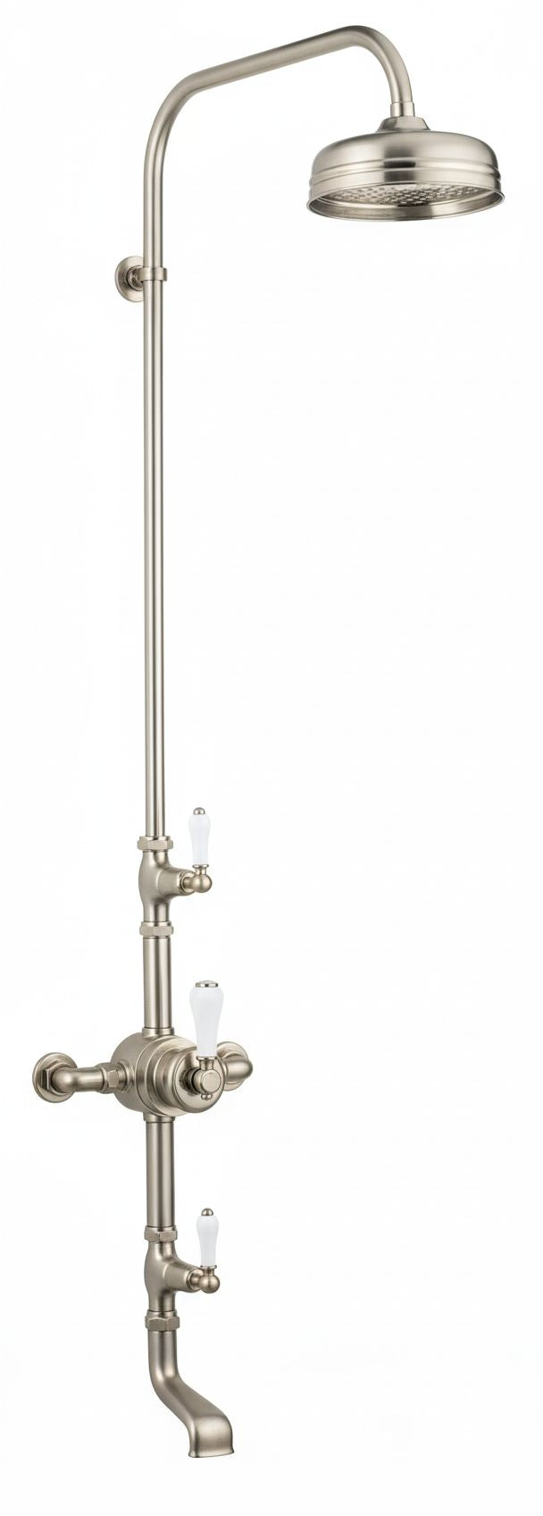 Brushed Nickel EXSPOSED THERMOSTATIC SHOWER AND 170MM SPOUT in a traditional style compatible with Barber Wilsons, Lefroy Brooks, Rudge, and Chadder & Co.