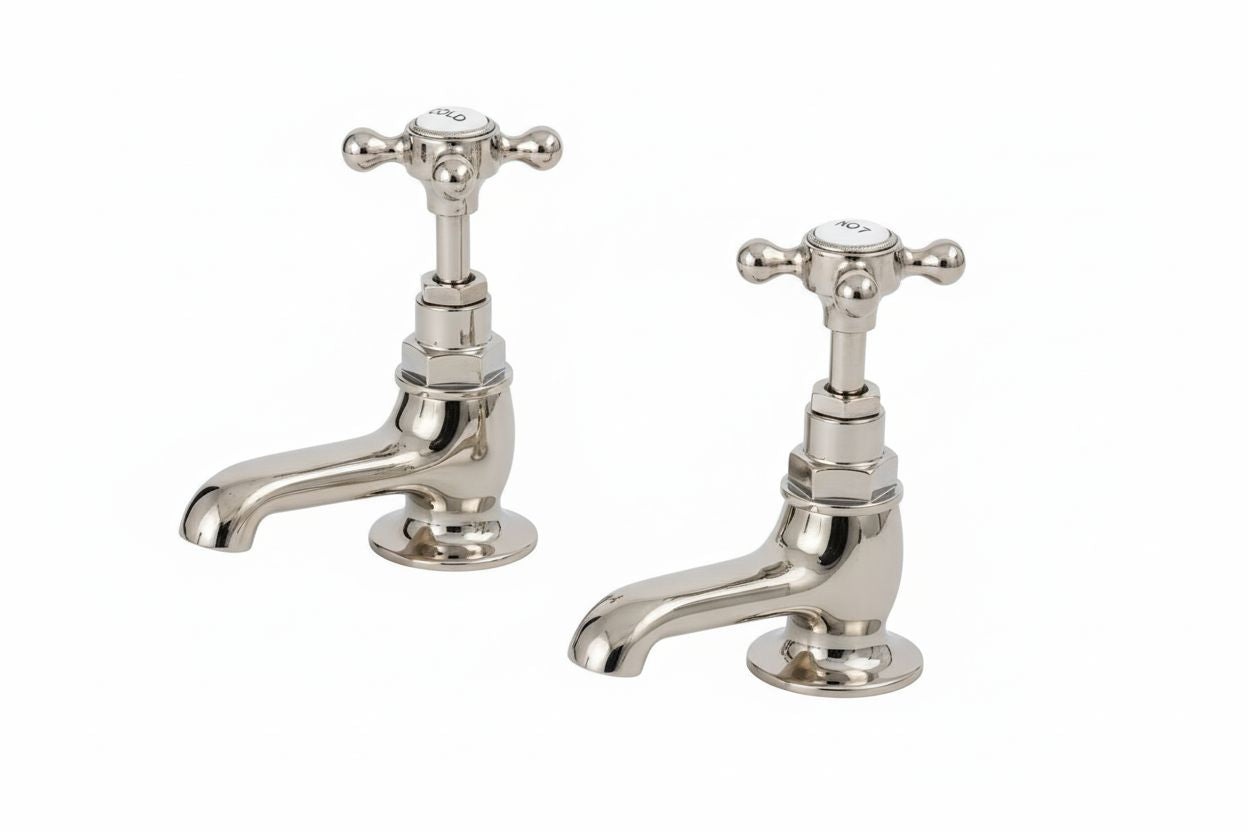 Brushed Nickel BASIN TAP LONG NOSED (PN-1640) in a traditional style compatible with Barber Wilsons, Lefroy Brooks, Rudge, and Chadder & Co.