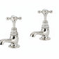 Brushed Nickel Basin Taps Short Nosed in a traditional style compatible with Barber Wilsons, Lefroy Brooks, Rudge, and Chadder & Co.