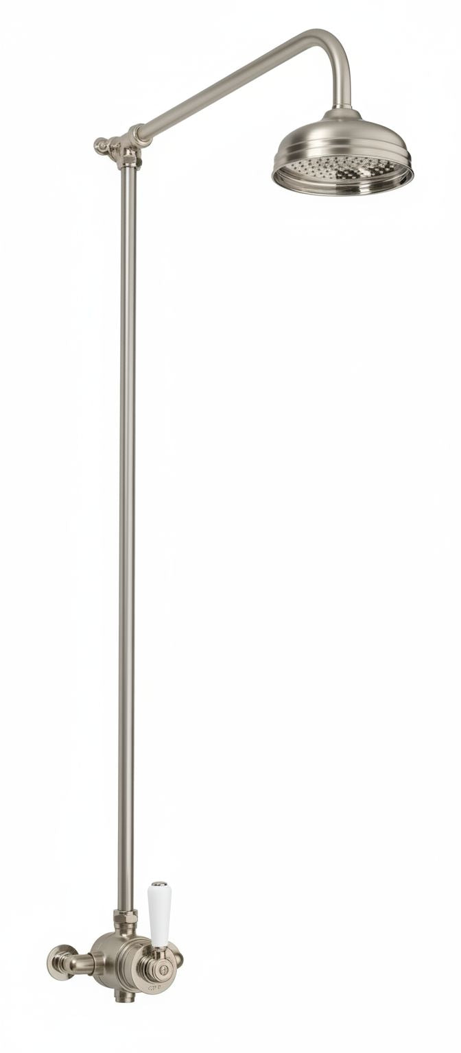 Brushed Nickel EXSPOSED THERMOSTATIC SHOWER STANDARD SMALL TBHERMO in a traditional style compatible with Barber Wilsons, Lefroy Brooks, Rudge, and Chadder & Co.