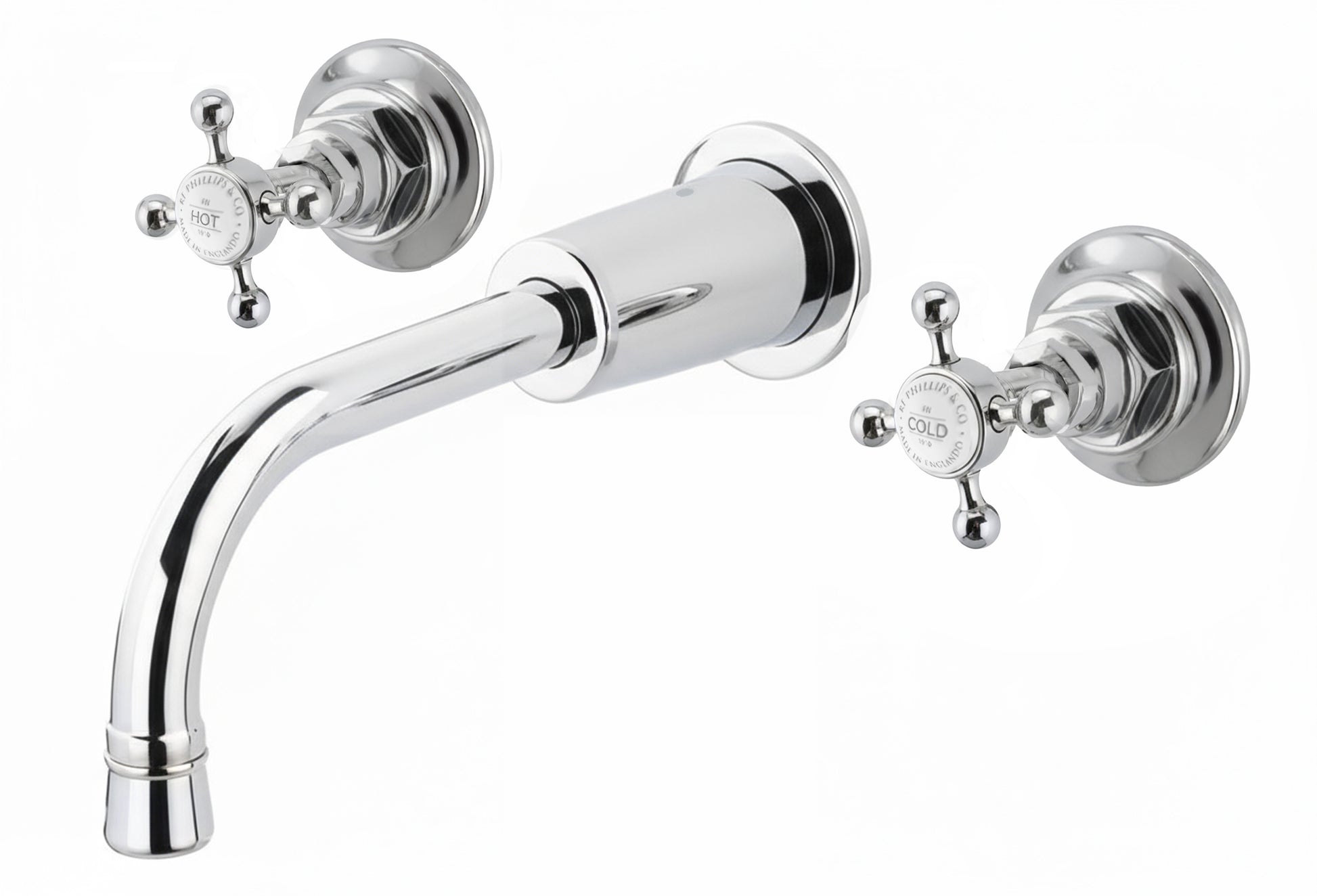 Chrome Plate Weathered Brass 3 Holed basin Mixer Wall Mounted in a traditional style compatible with Barber Wilsons, Lefroy Brooks, Rudge, and Chadder & Co.