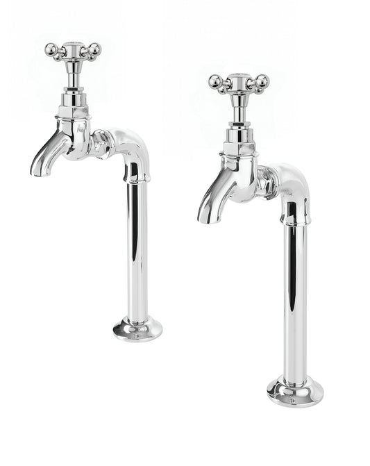 Chrome Plate BIB TAPS EXTENDED upstand bibs in a traditional style compatible with Barber Wilsons, Lefroy Brooks, Rudge, and Chadder & Co.