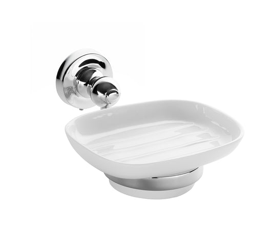 Chrome Plate CERAMIC SOAP DISH in a traditional style compatible with Barber Wilsons, Lefroy Brooks, Rudge, and Chadder & Co.
