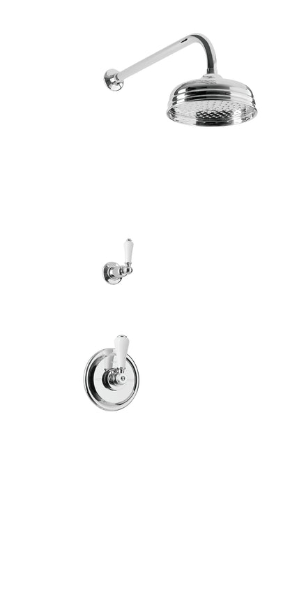 Chrome Plate Concealed thermostatic shower & 8 inch roase in a traditional style compatible with Barber Wilsons, Lefroy Brooks, Rudge, and Chadder & Co.
