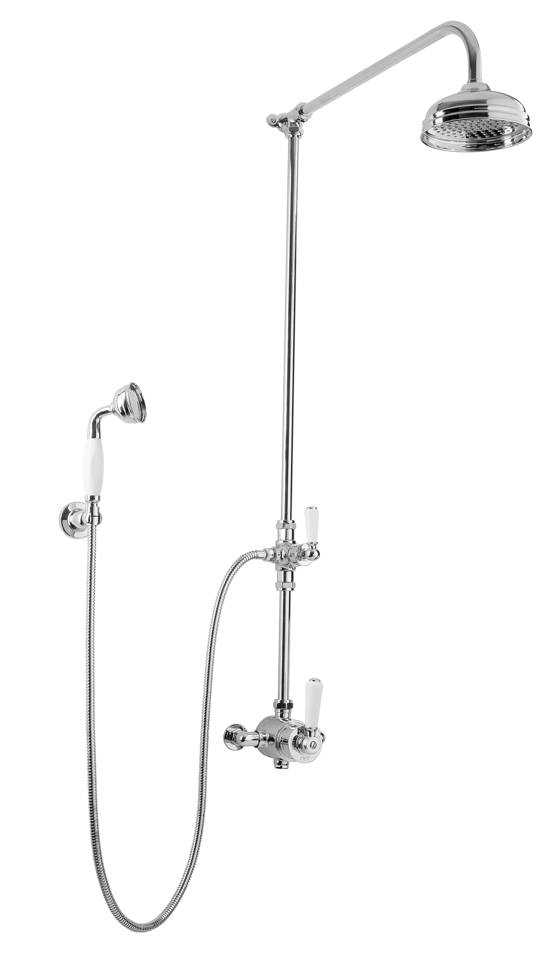 Chrome Plate ESPOSED THERMOSTSTIC SHOWER WITH HANDSET HOOK SMALL THERMO in a traditional style compatible with Barber Wilsons, Lefroy Brooks, Rudge, and Chadder & Co.