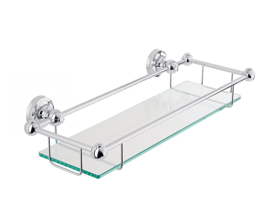 Chrome Plate GLASS GALLERY SHELF in a traditional style compatible with Barber Wilsons, Lefroy Brooks, Rudge, and Chadder & Co.