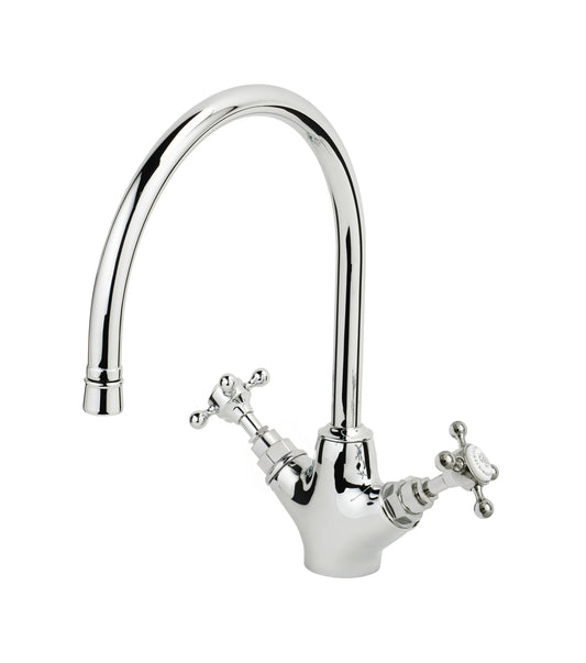 Chrome Plate KITCHEN MIXER SINGLE HOLE in a traditional style compatible with Barber Wilsons, Lefroy Brooks, Rudge, and Chadder & Co.