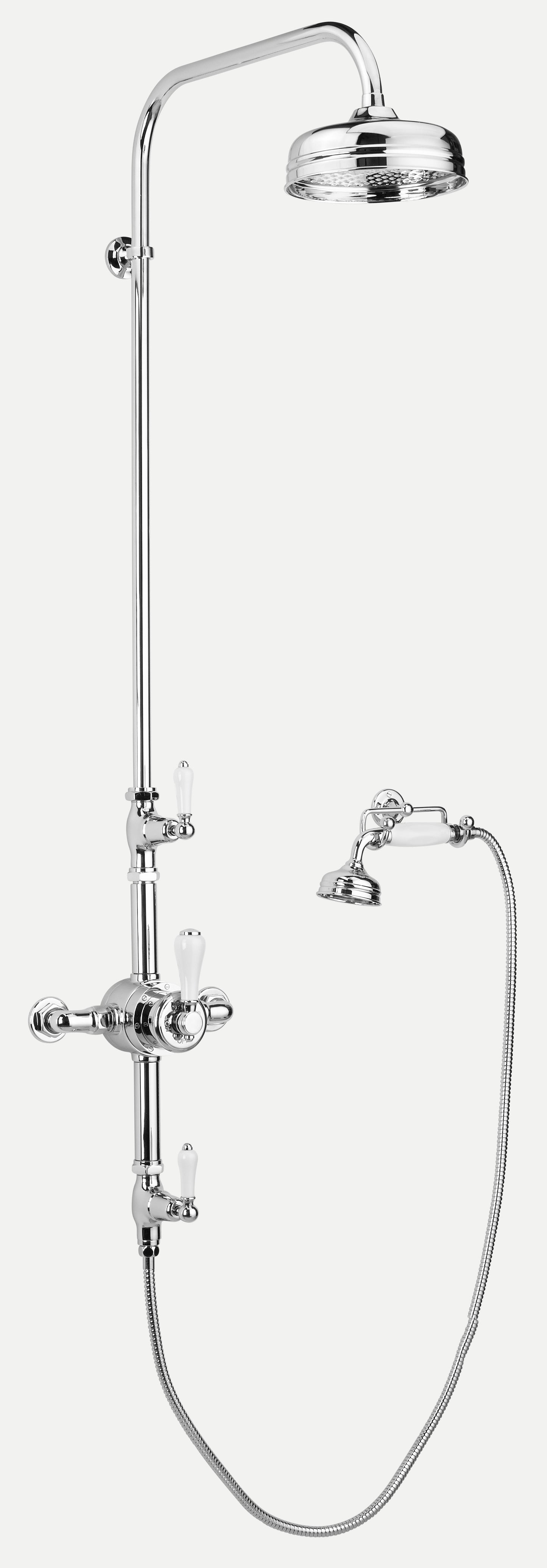 Chrome Plate EXSPOSED THERMOSTATIC SHOWER AND HANDSET CRADLE KIT in a traditional style compatible with Barber Wilsons, Lefroy Brooks, Rudge, and Chadder & Co.