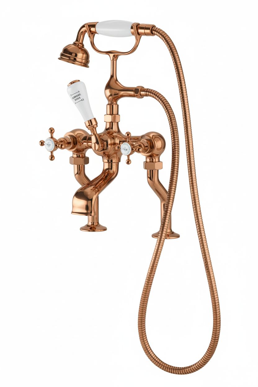 French Copper Bath Mixer Deck Mounted in a traditional style compatible with Barber Wilsons, Lefroy Brooks, Rudge, and Chadder & Co.