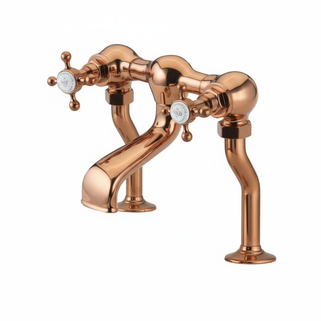 French Copper Bath Filler Deck  Mounted in a traditional style compatible with Barber Wilsons, Lefroy Brooks, Rudge, and Chadder & Co.