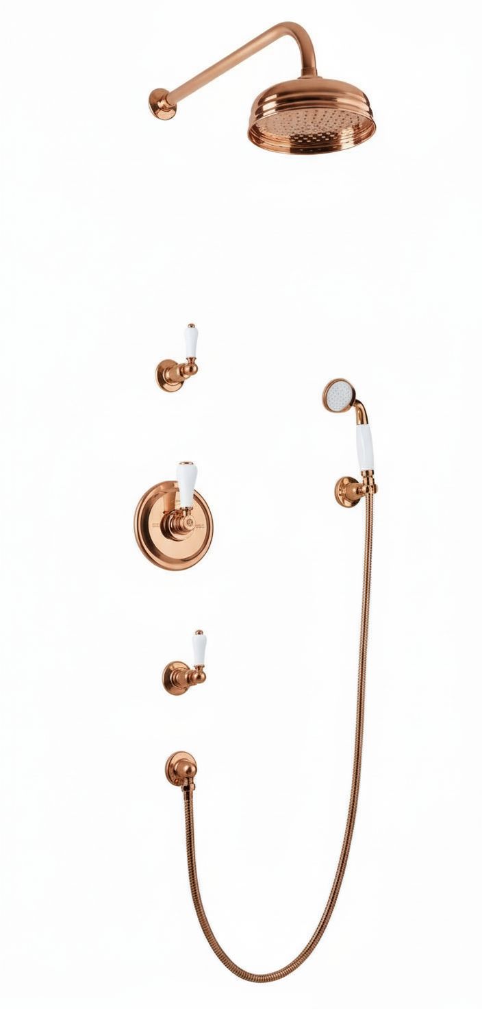 French Copper Concealed Shower With Handset Hook Kit in a traditional style compatible with Barber Wilsons, Lefroy Brooks, Rudge, and Chadder & Co.