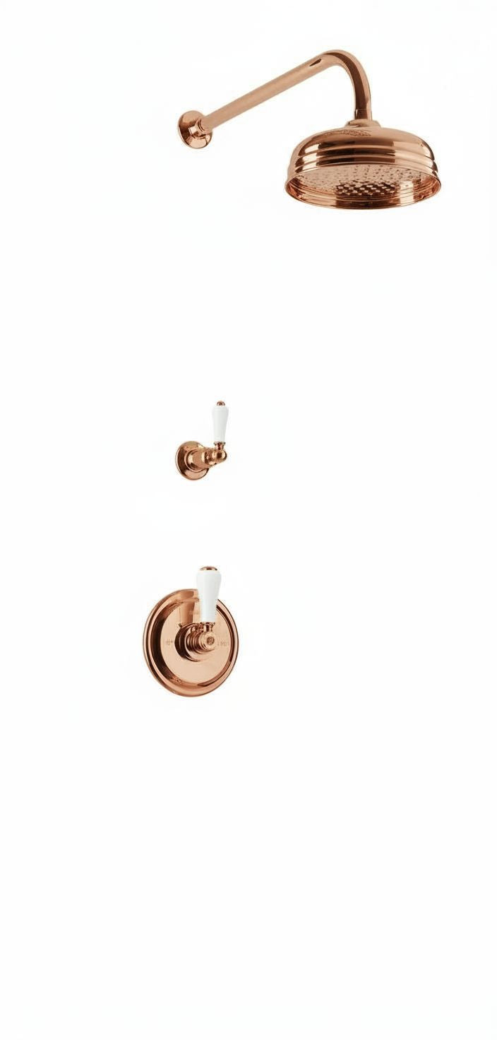 French Copper Concealed thermostatic shower & 8 inch roase in a traditional style compatible with Barber Wilsons, Lefroy Brooks, Rudge, and Chadder & Co.