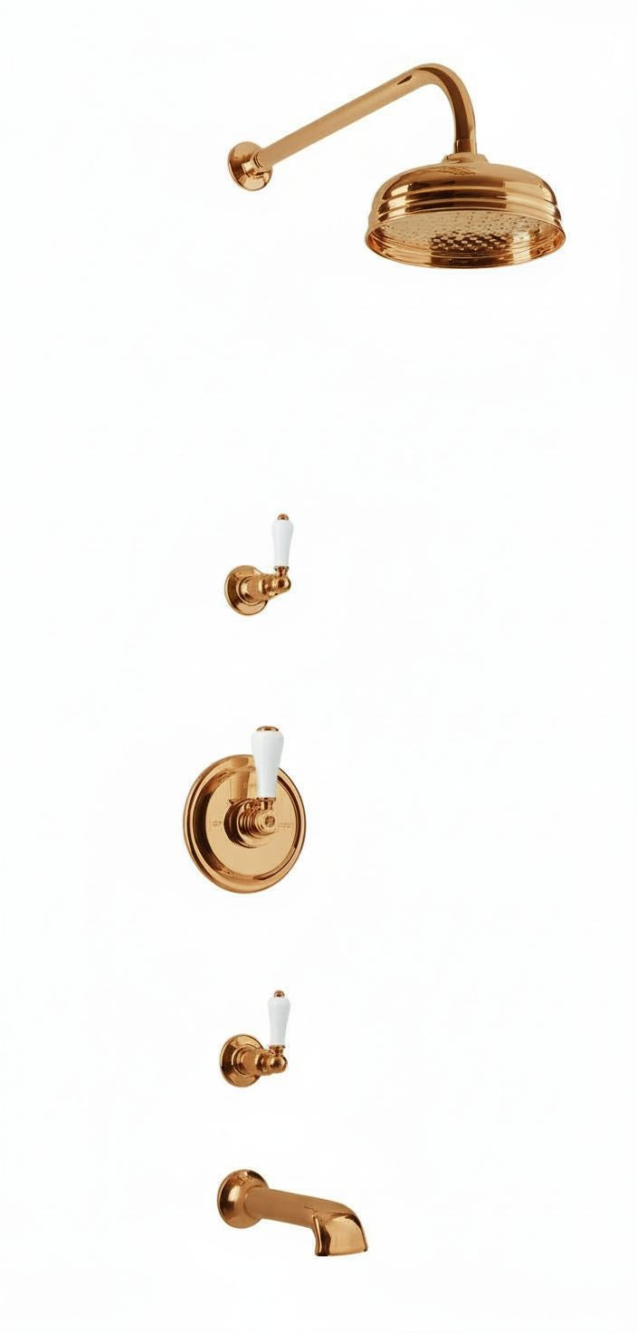 French Copper CONCEALED THERMOSTATIC  SHOWER WITH  220MM SPOUT in a traditional style compatible with Barber Wilsons, Lefroy Brooks, Rudge, and Chadder & Co.