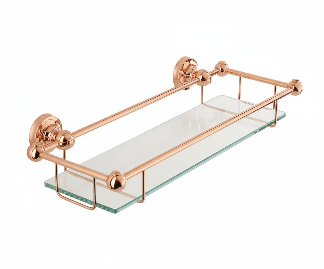 French Copper GLASS GALLERY SHELF in a traditional style compatible with Barber Wilsons, Lefroy Brooks, Rudge, and Chadder & Co.