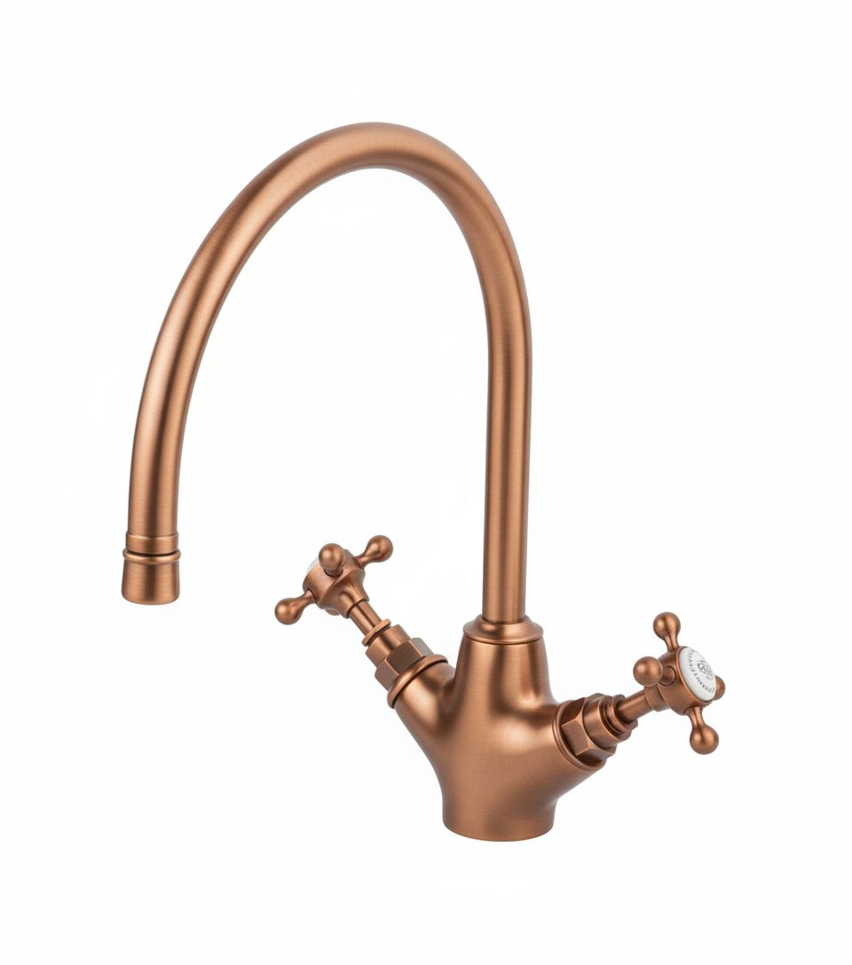 French Copper KITCHEN MIXER SINGLE HOLE in a traditional style compatible with Barber Wilsons, Lefroy Brooks, Rudge, and Chadder & Co.