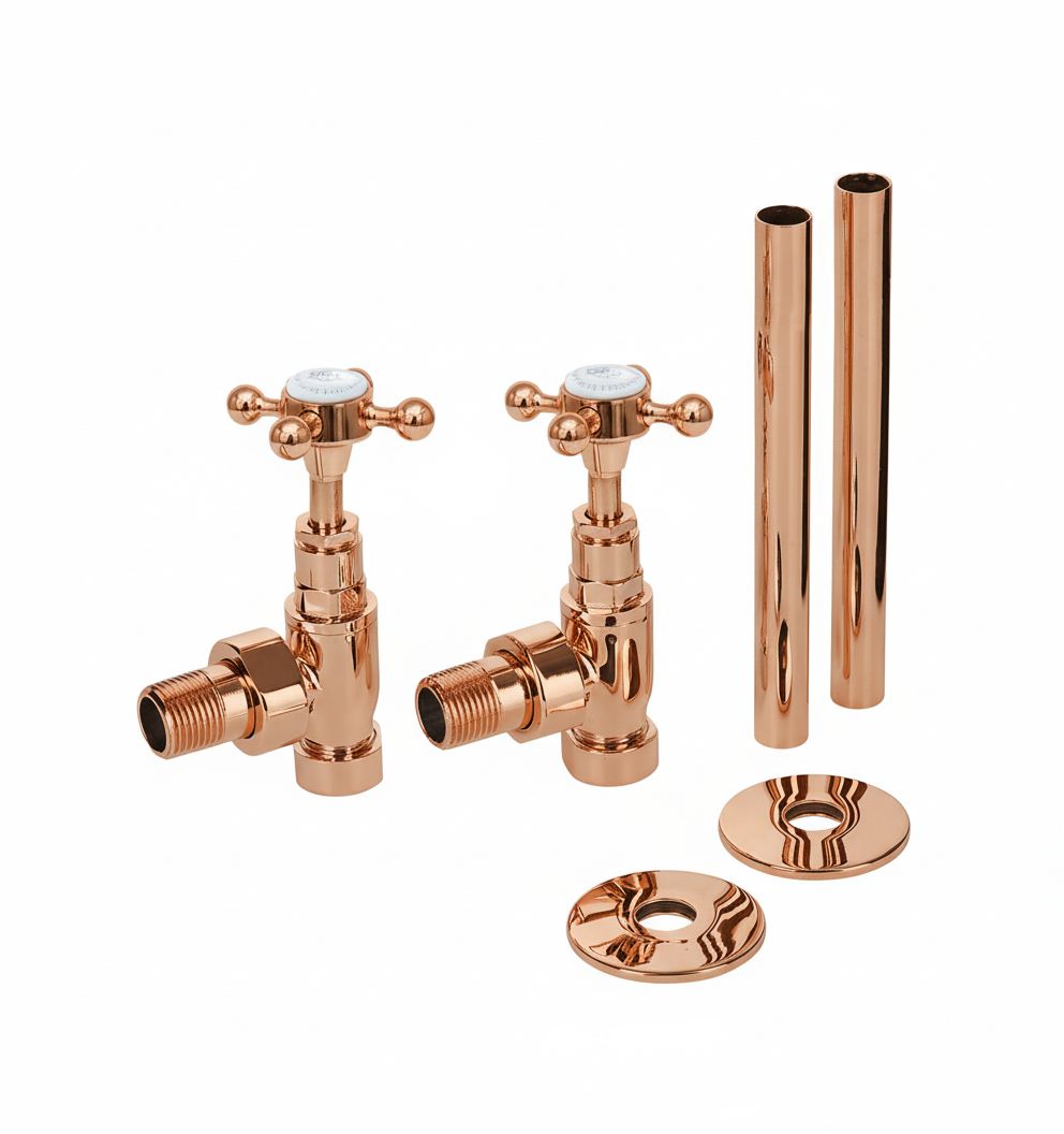 French Copper RADIATOR VALES in a traditional style compatible with Barber Wilsons, Lefroy Brooks, Rudge, and Chadder & Co.