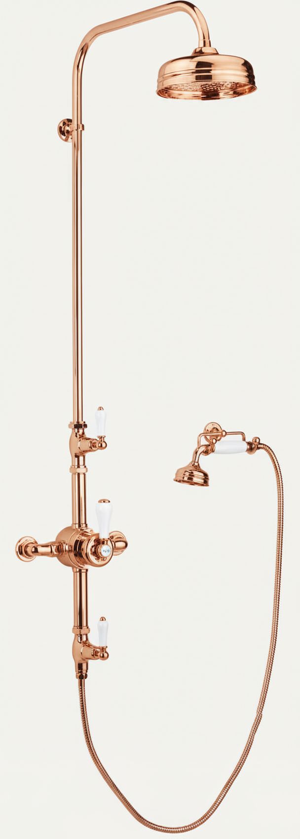 French Copper EXSPOSED THERMOSTATIC SHOWER AND HANDSET CRADLE KIT in a traditional style compatible with Barber Wilsons, Lefroy Brooks, Rudge, and Chadder & Co.