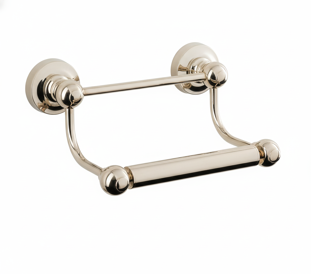 Nickel Plate BAR ROLL HOLDER in a traditional style compatible with Barber Wilsons, Lefroy Brooks, Rudge, and Chadder & Co.