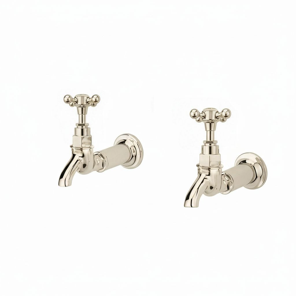 Nickel Plate BIB TAPS ONLY in a traditional style compatible with Barber Wilsons, Lefroy Brooks, Rudge, and Chadder & Co.
