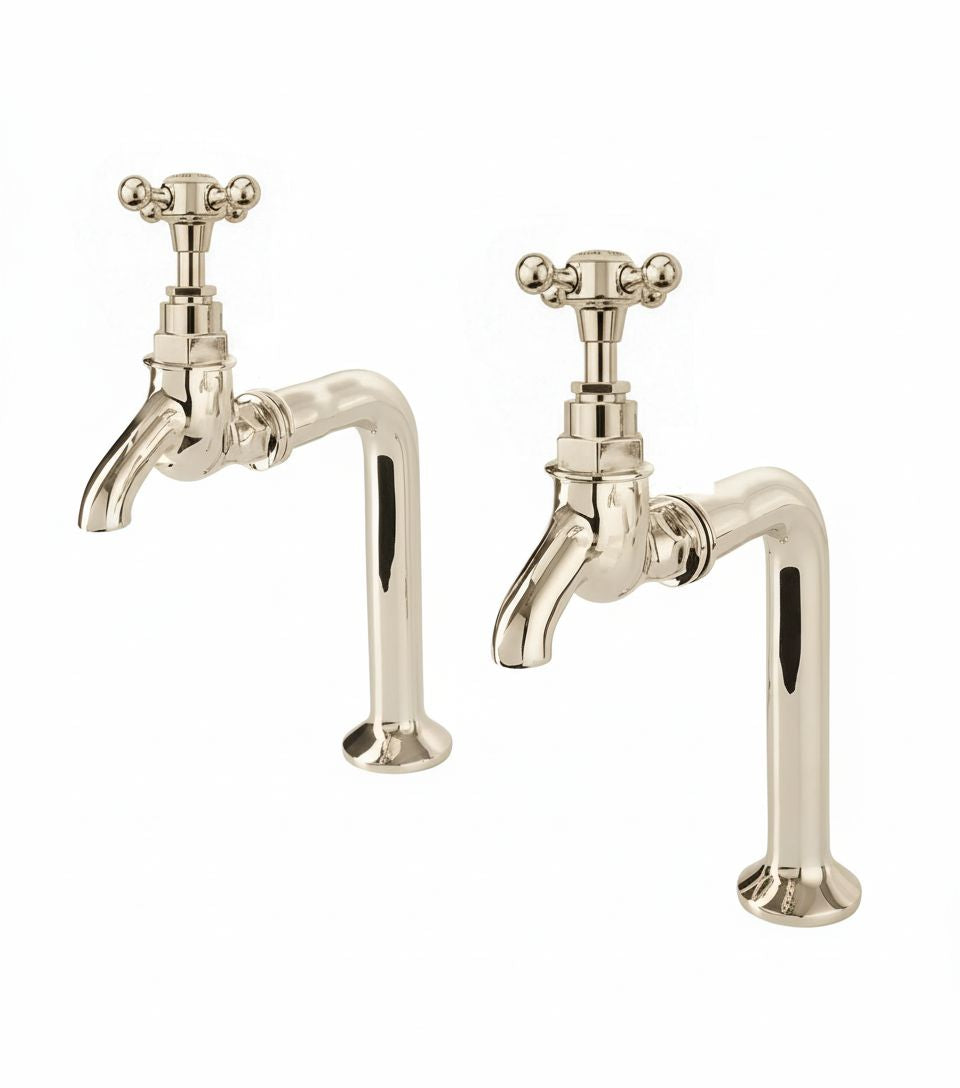 Nickel Plate BIB TAPS STANDARD extention in a traditional style compatible with Barber Wilsons, Lefroy Brooks, Rudge, and Chadder & Co.