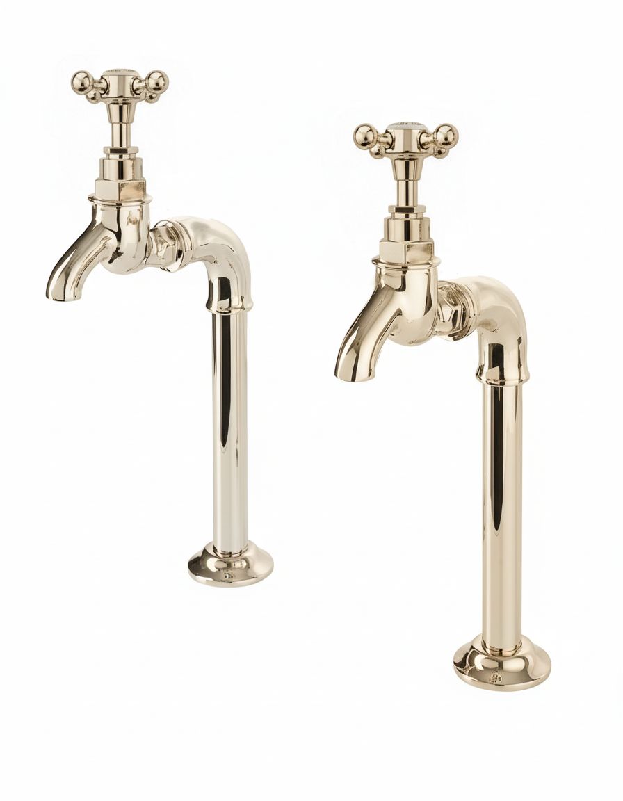 Nickel Plate BIB TAPS EXTENDED upstand bibs in a traditional style compatible with Barber Wilsons, Lefroy Brooks, Rudge, and Chadder & Co.
